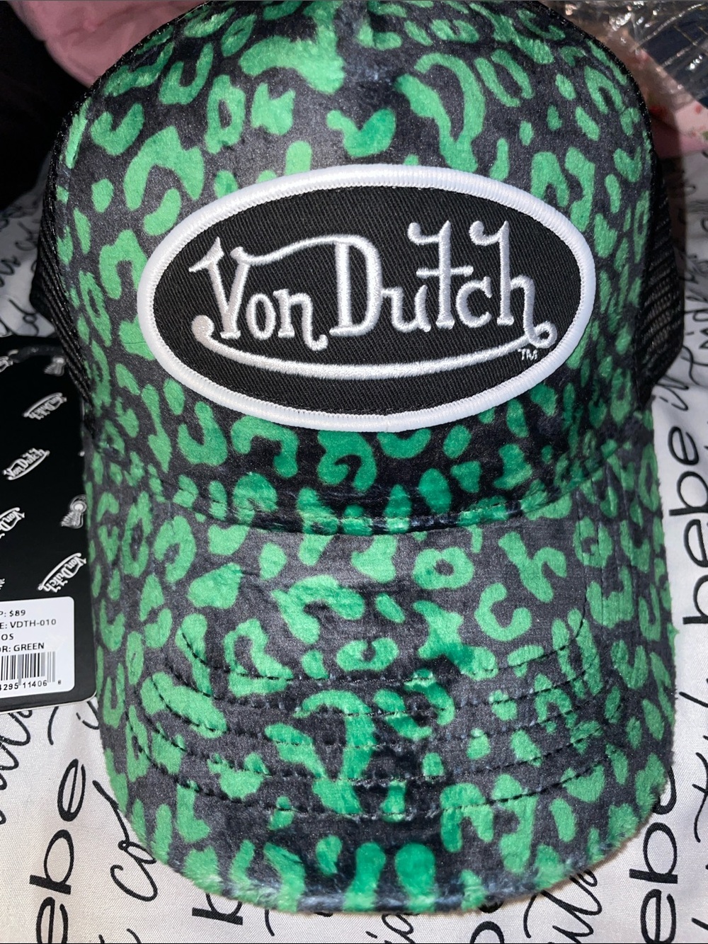 Von Dutch Black and Green Leopard Trucker Hat